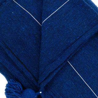 Moroccan Pom Pom Blanket - Blue & Silver - Benisouk