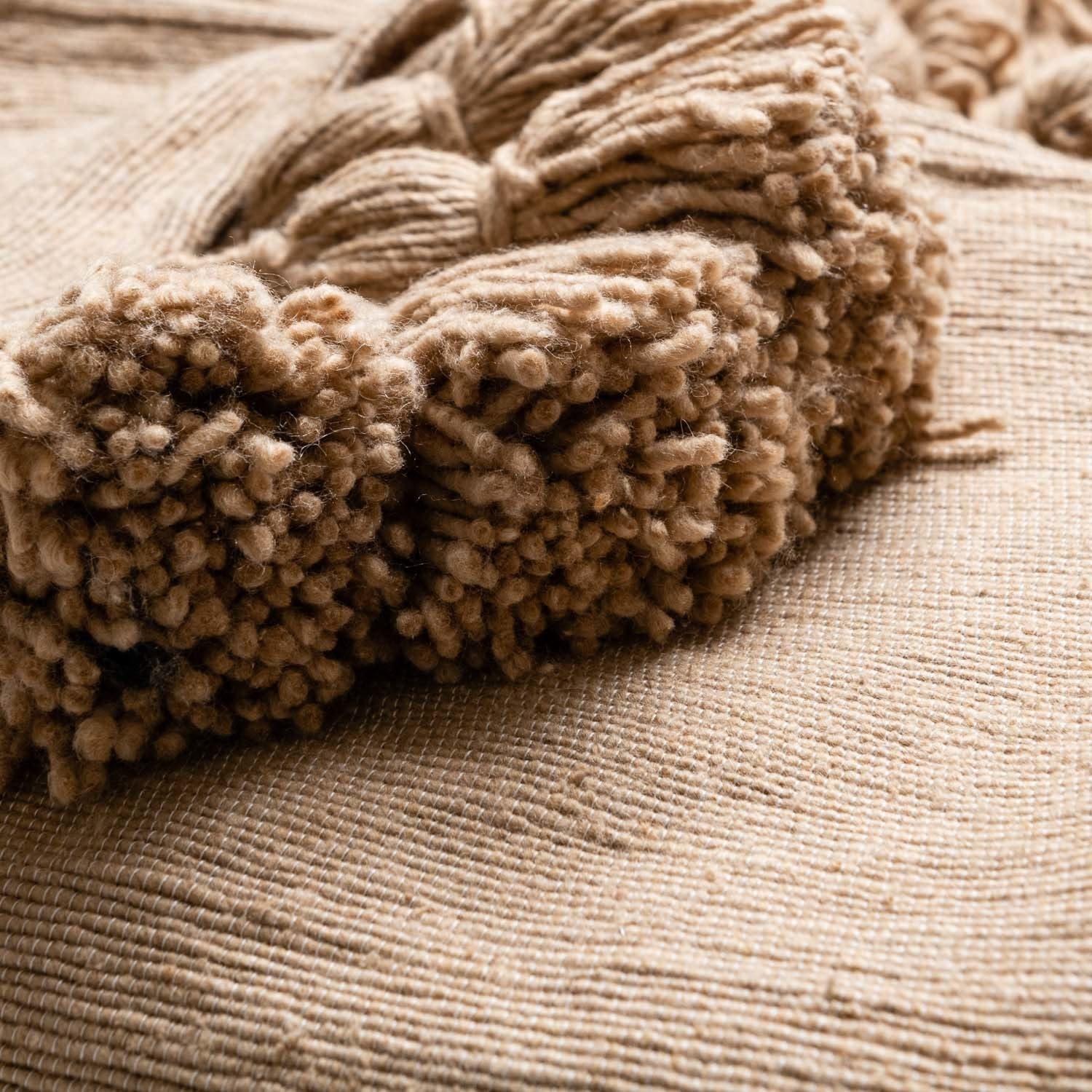 Moroccan Pom Pom Blanket - Brown - Benisouk