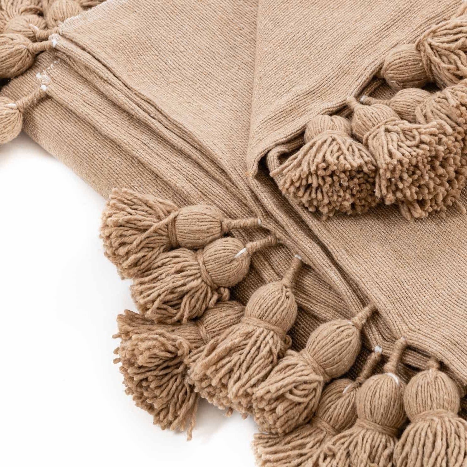 Moroccan Pom Pom Blanket - Brown - Benisouk