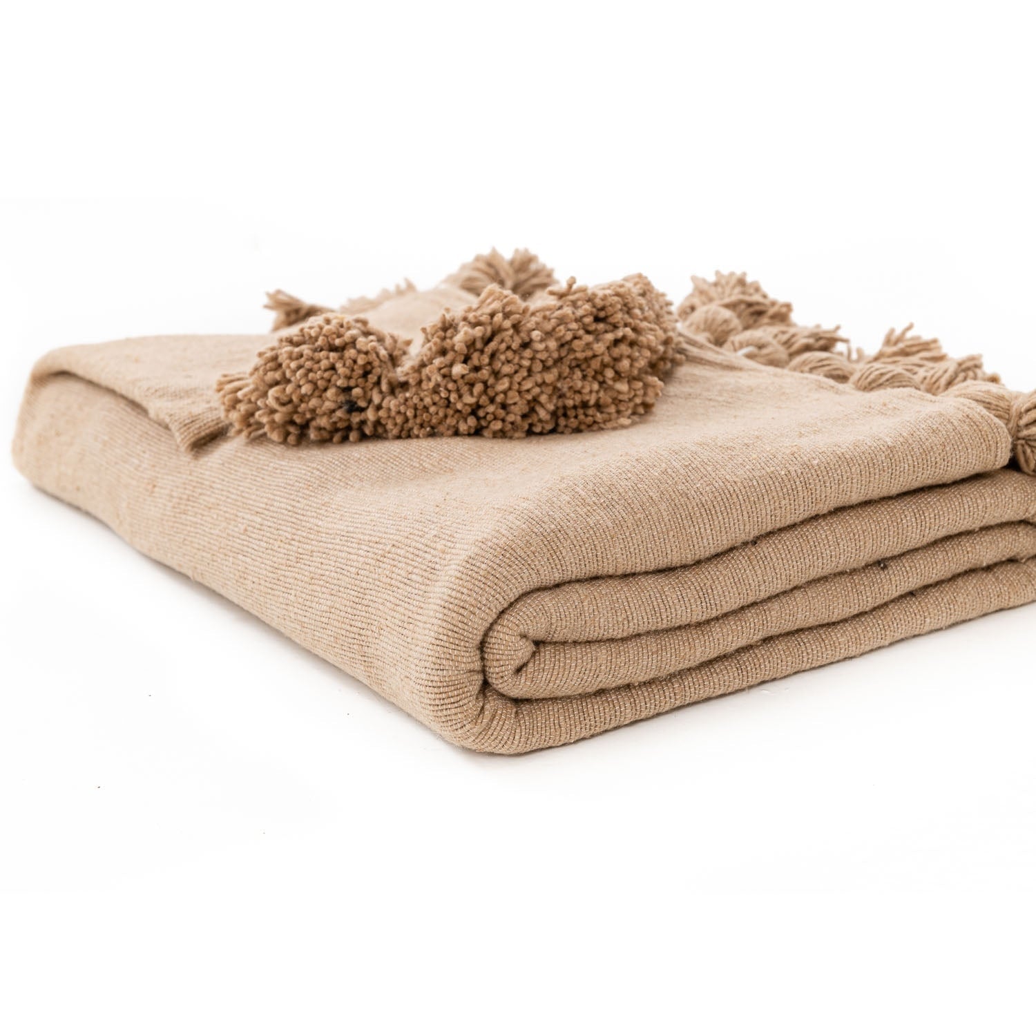 Moroccan Pom Pom Blanket - Brown - Benisouk