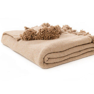 Moroccan Pom Pom Blanket - Brown - Benisouk