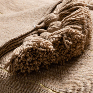 Moroccan Pom Pom Blanket - Brown & Gold - Benisouk