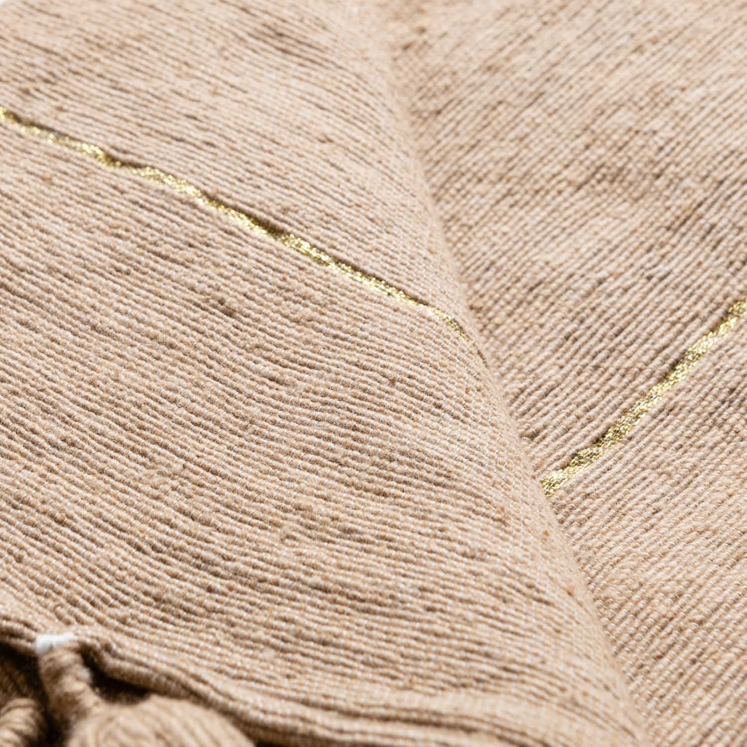 Moroccan Pom Pom Blanket - Brown & Gold - Benisouk
