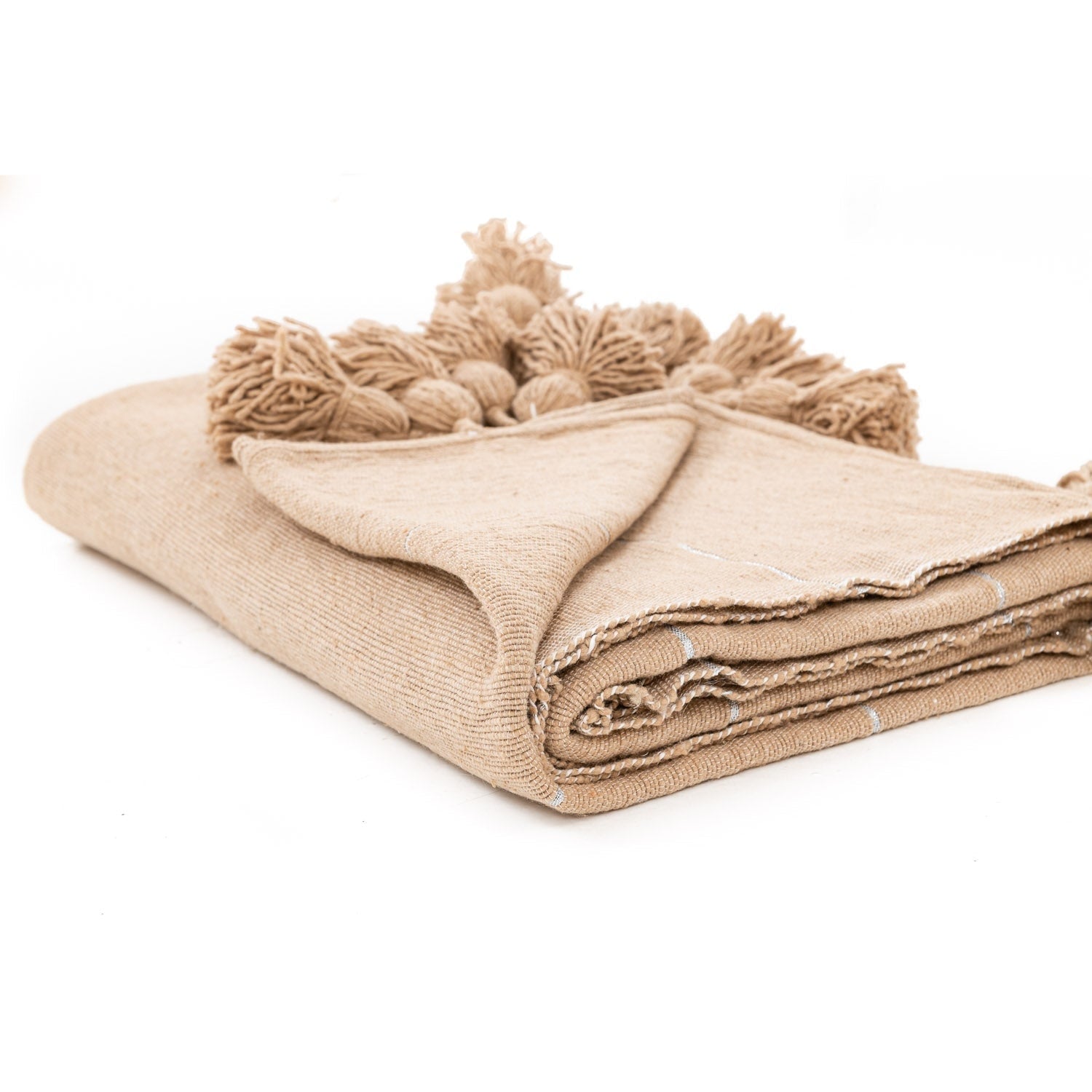 Moroccan Pom Pom Blanket - Brown & Silver - Benisouk