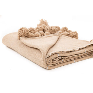 Moroccan Pom Pom Blanket - Brown & Silver - Benisouk