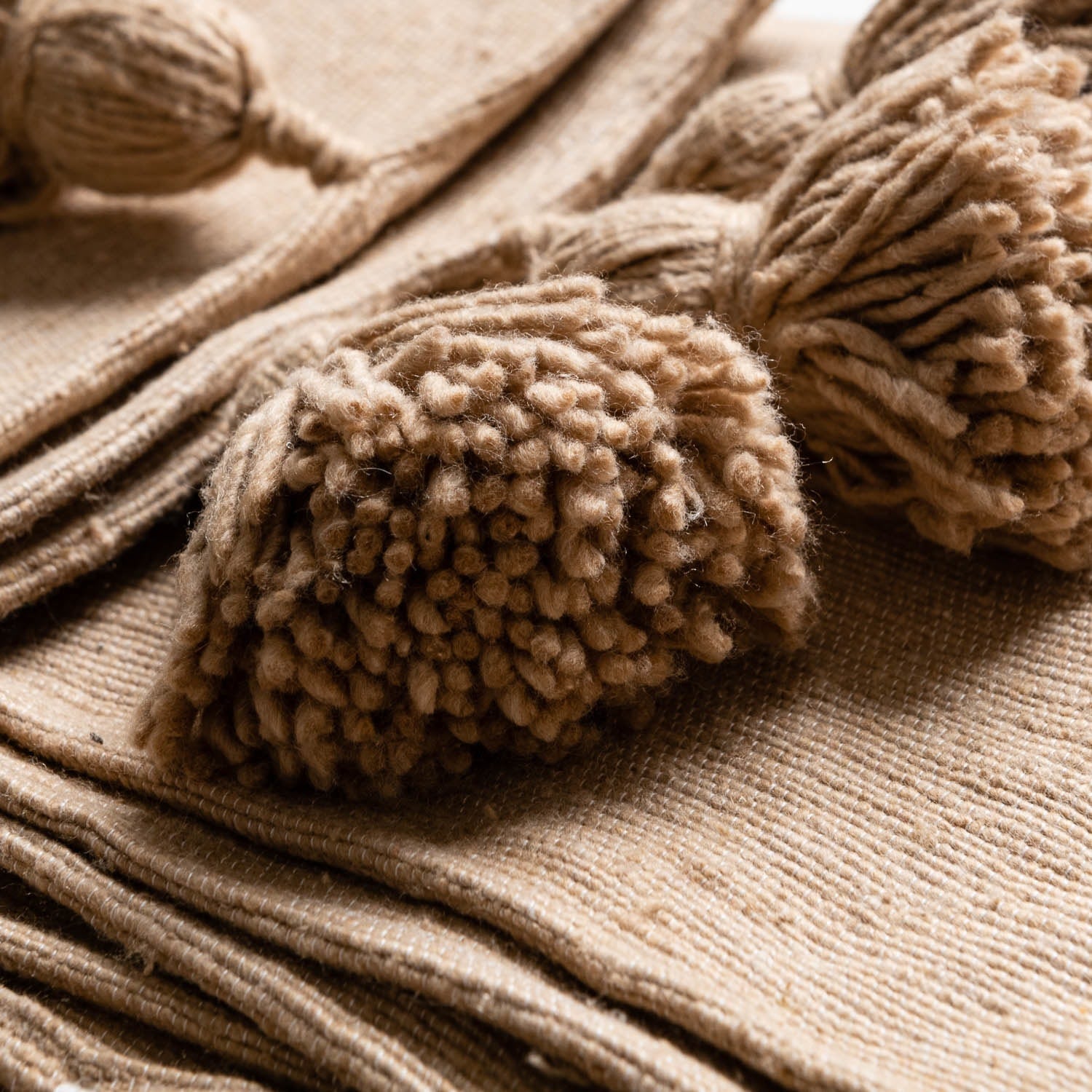 Moroccan Pom Pom Blanket - Brown & Silver - Benisouk