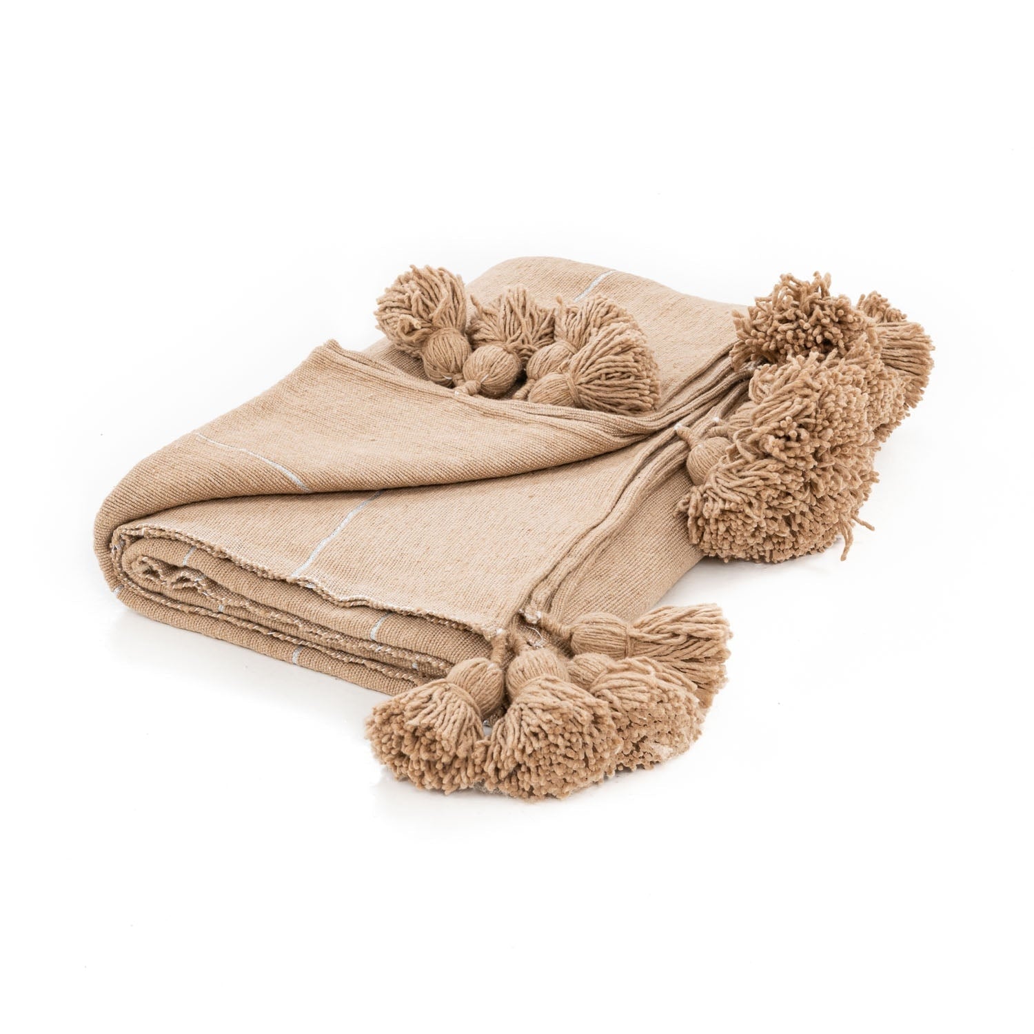 Moroccan Pom Pom Blanket - Brown & Silver - Benisouk