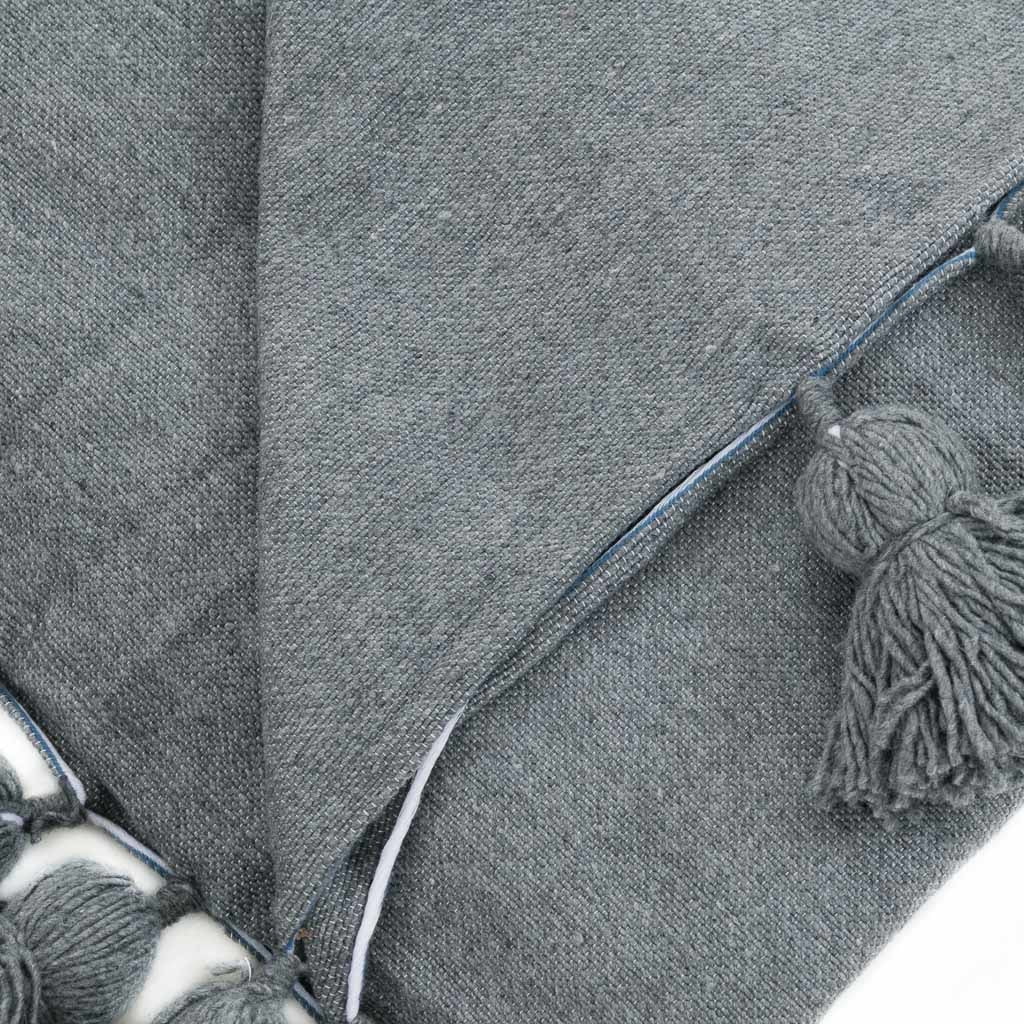 Moroccan Pom Pom Blanket - Grey - Benisouk
