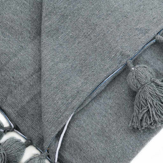 Moroccan Pom Pom Blanket - Grey - Benisouk