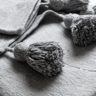 Moroccan Pom Pom Blanket - Grey & Silver - Benisouk