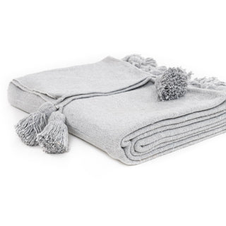 Moroccan Pom Pom Blanket - Grey & Silver - Benisouk