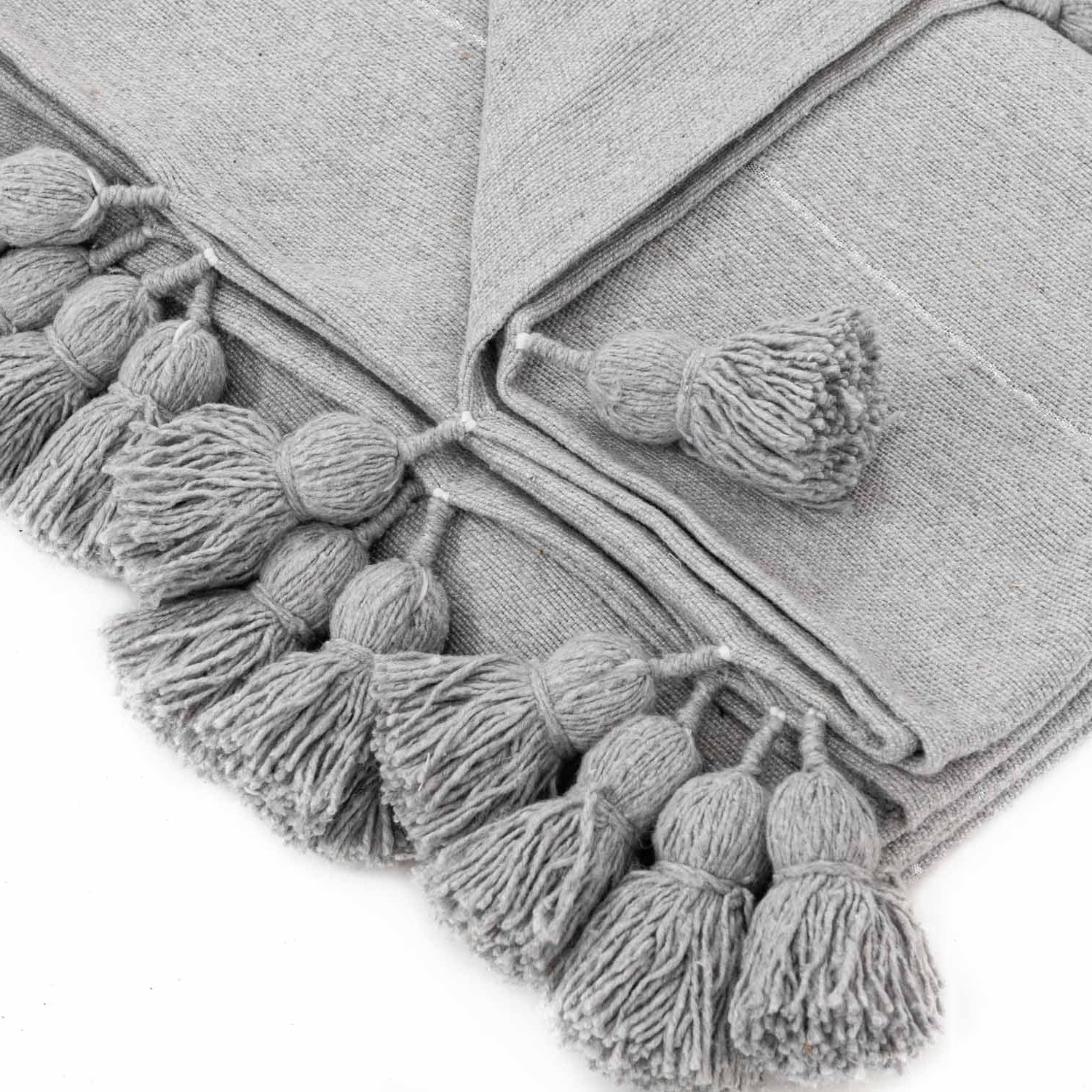 Moroccan Pom Pom Blanket - Grey & Silver - Benisouk