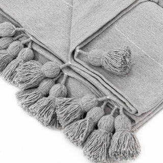 Moroccan Pom Pom Blanket - Grey & Silver - Benisouk