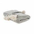 Moroccan Pom Pom Blanket - Grey & White