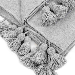 Moroccan Pom Pom Blanket - Light Grey - Benisouk