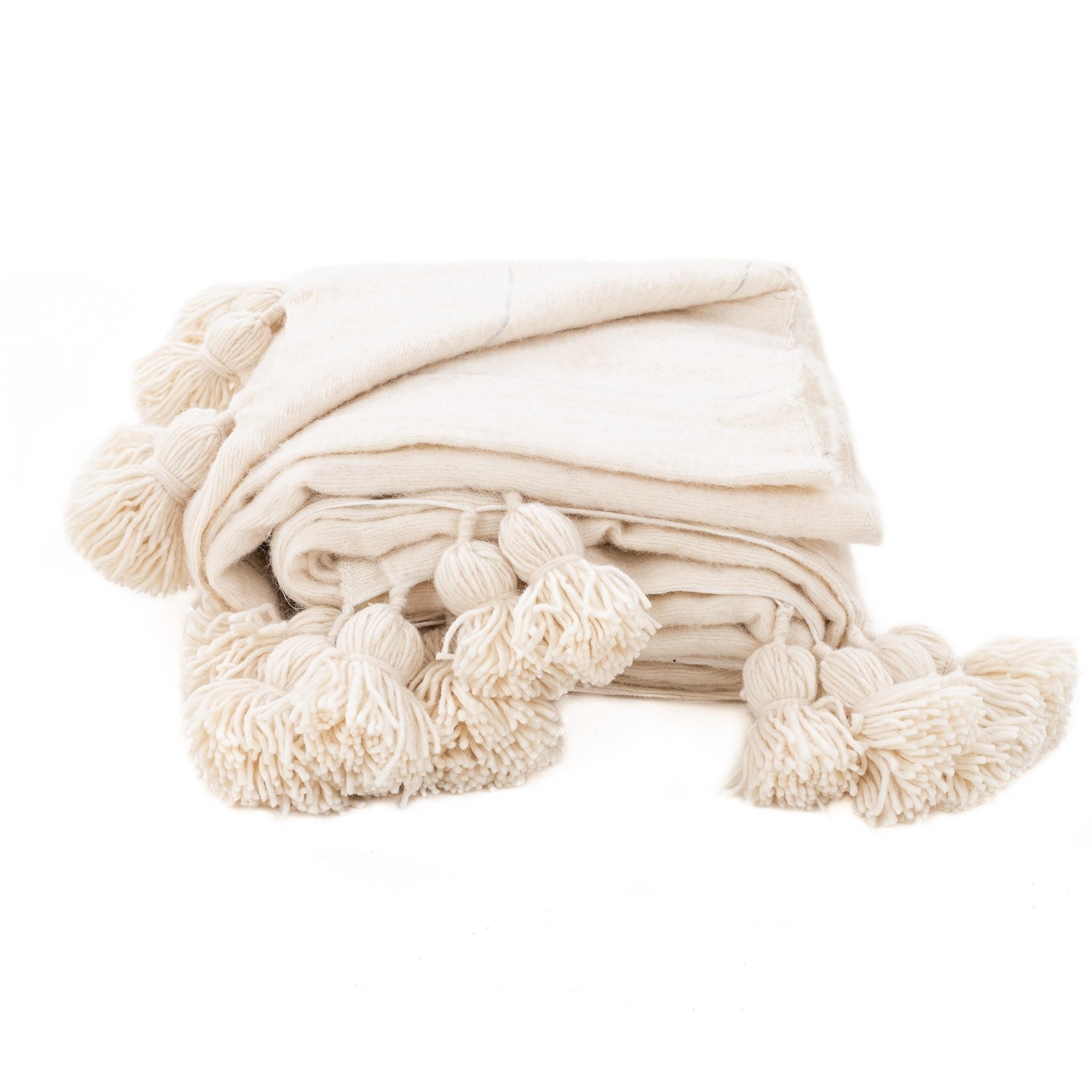 Moroccan Pom Pom Blanket - Natural & Silver - Benisouk