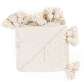 Moroccan Pom Pom Blanket - Natural & Silver - Benisouk