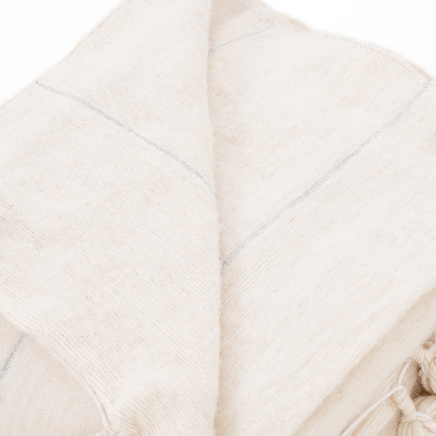 Moroccan Pom Pom Blanket - Natural & Silver - Benisouk