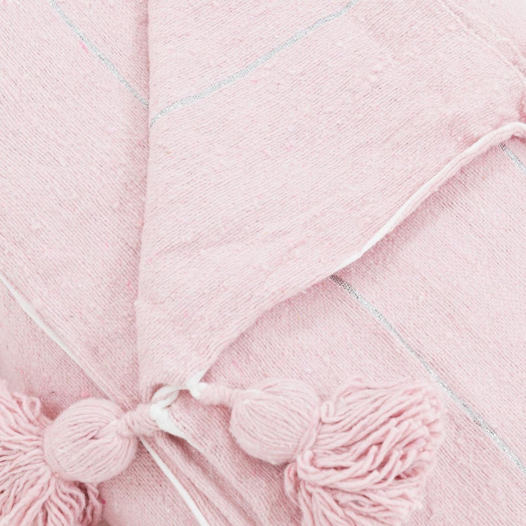 Moroccan Pom Pom Blanket - Pink - Benisouk