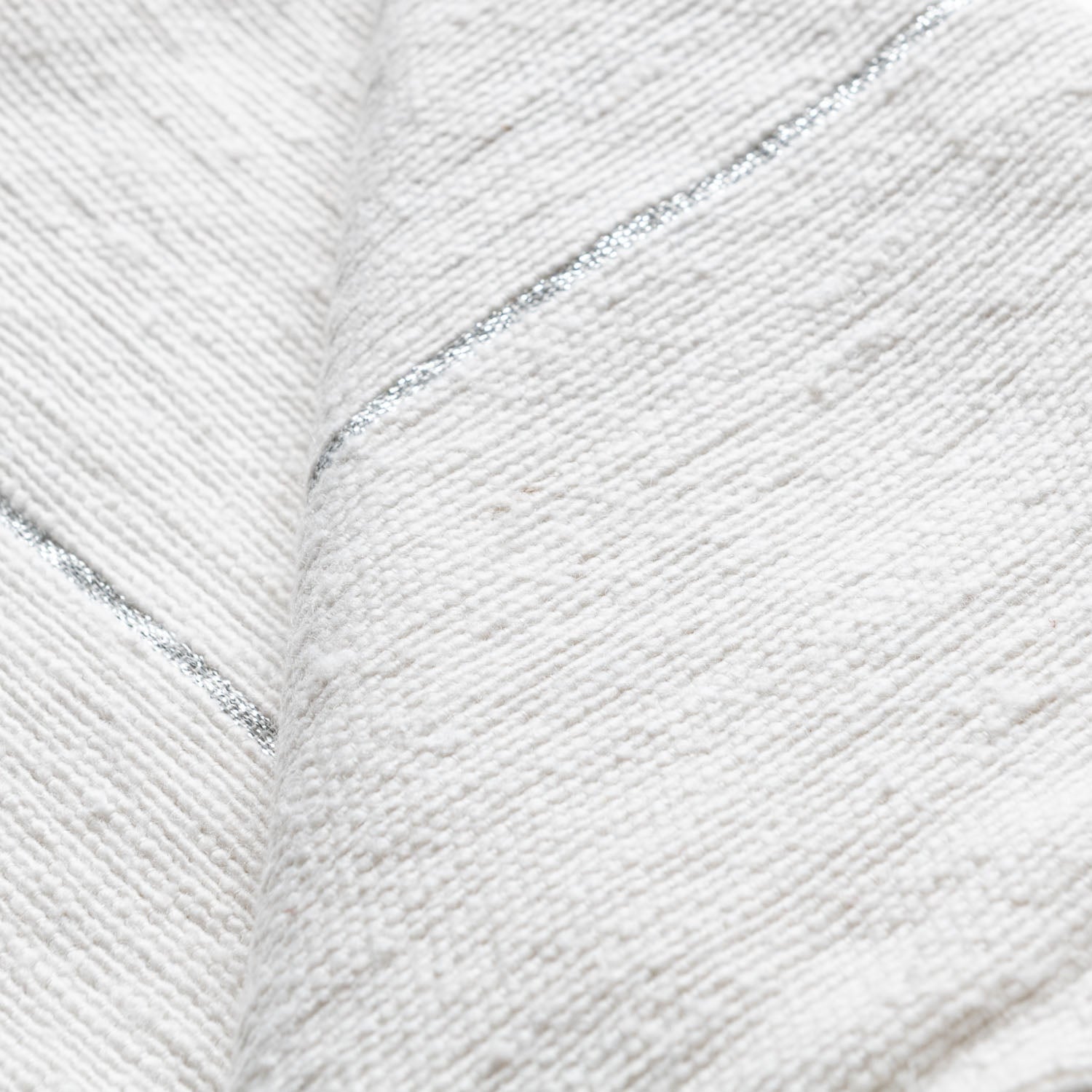 Moroccan Pom Pom Blanket - White & Silver - Benisouk