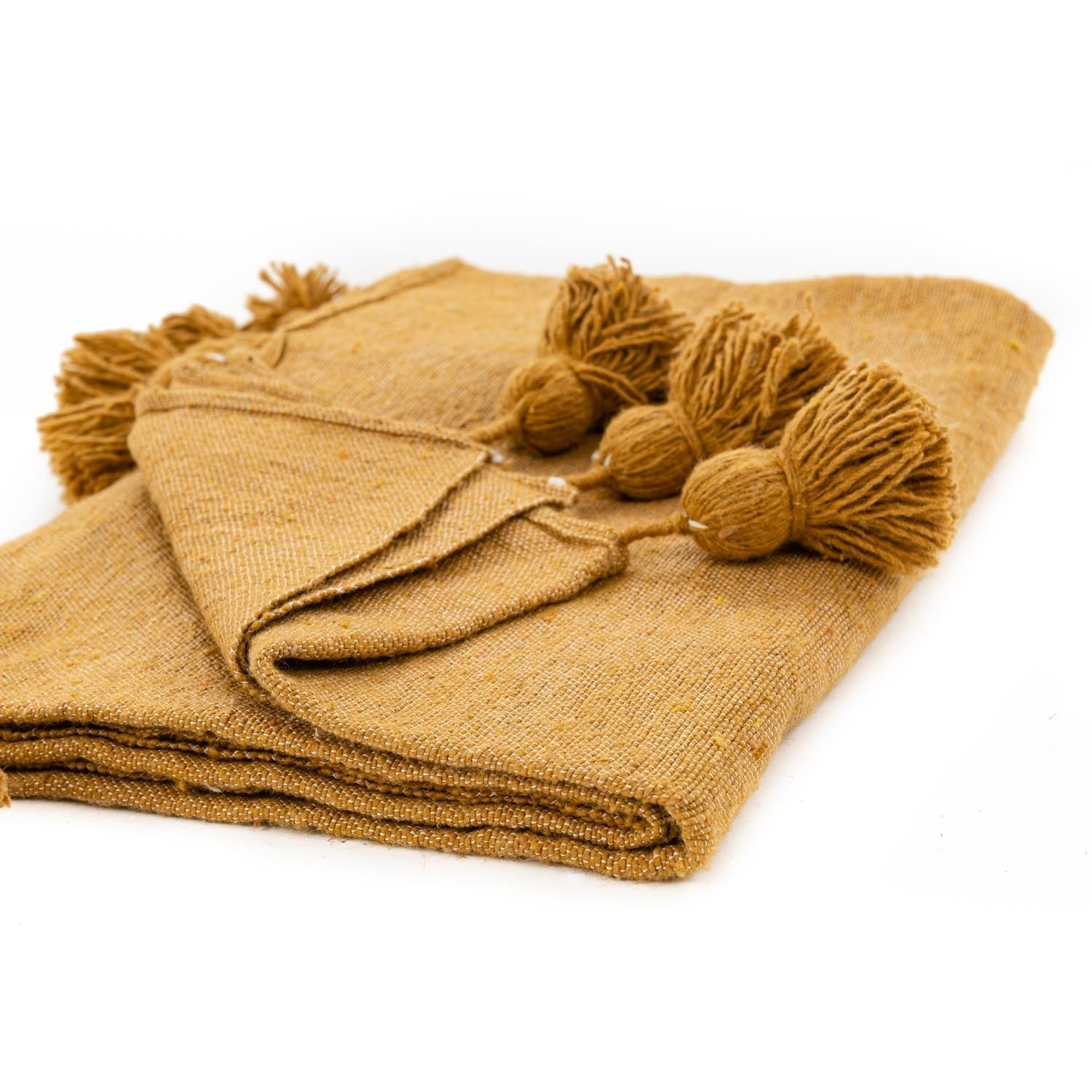 Moroccan Pom Pom Blanket - Yellow - Benisouk