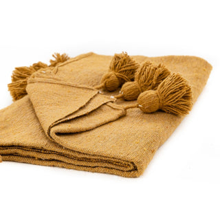 Moroccan Pom Pom Blanket - Yellow - Benisouk