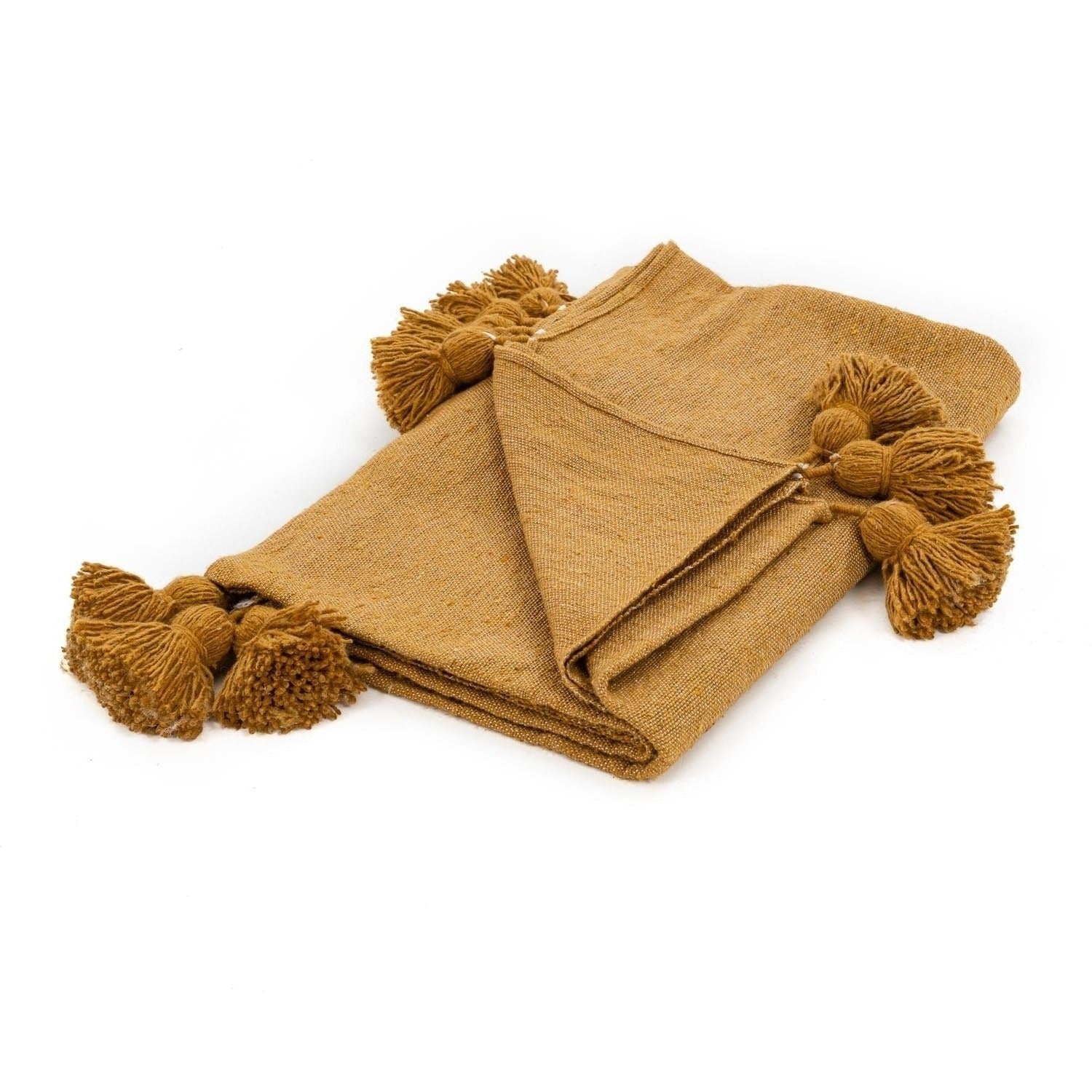 Moroccan Pom Pom Blanket - Yellow - Benisouk