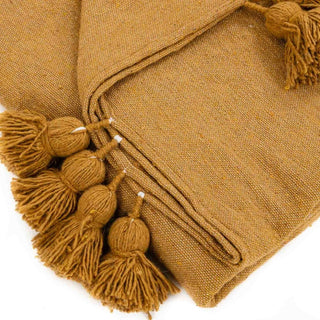 Moroccan Pom Pom Blanket - Yellow - Benisouk