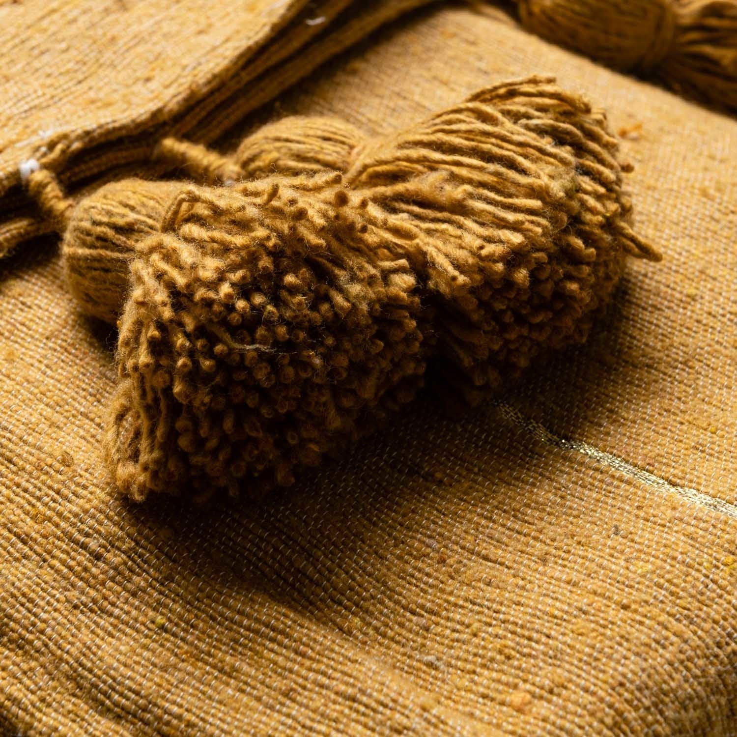 Moroccan Pom Pom Blanket - Yellow & Gold - Benisouk