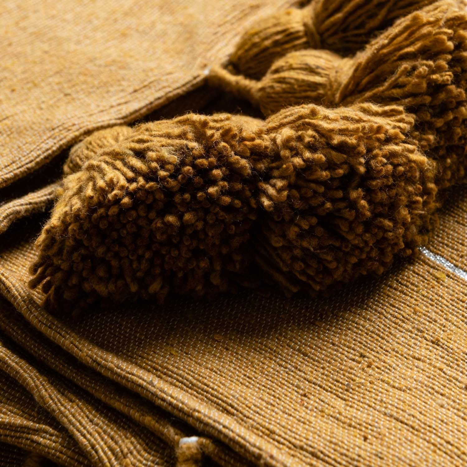 Moroccan Pom Pom Blanket - Yellow & Silver - Benisouk