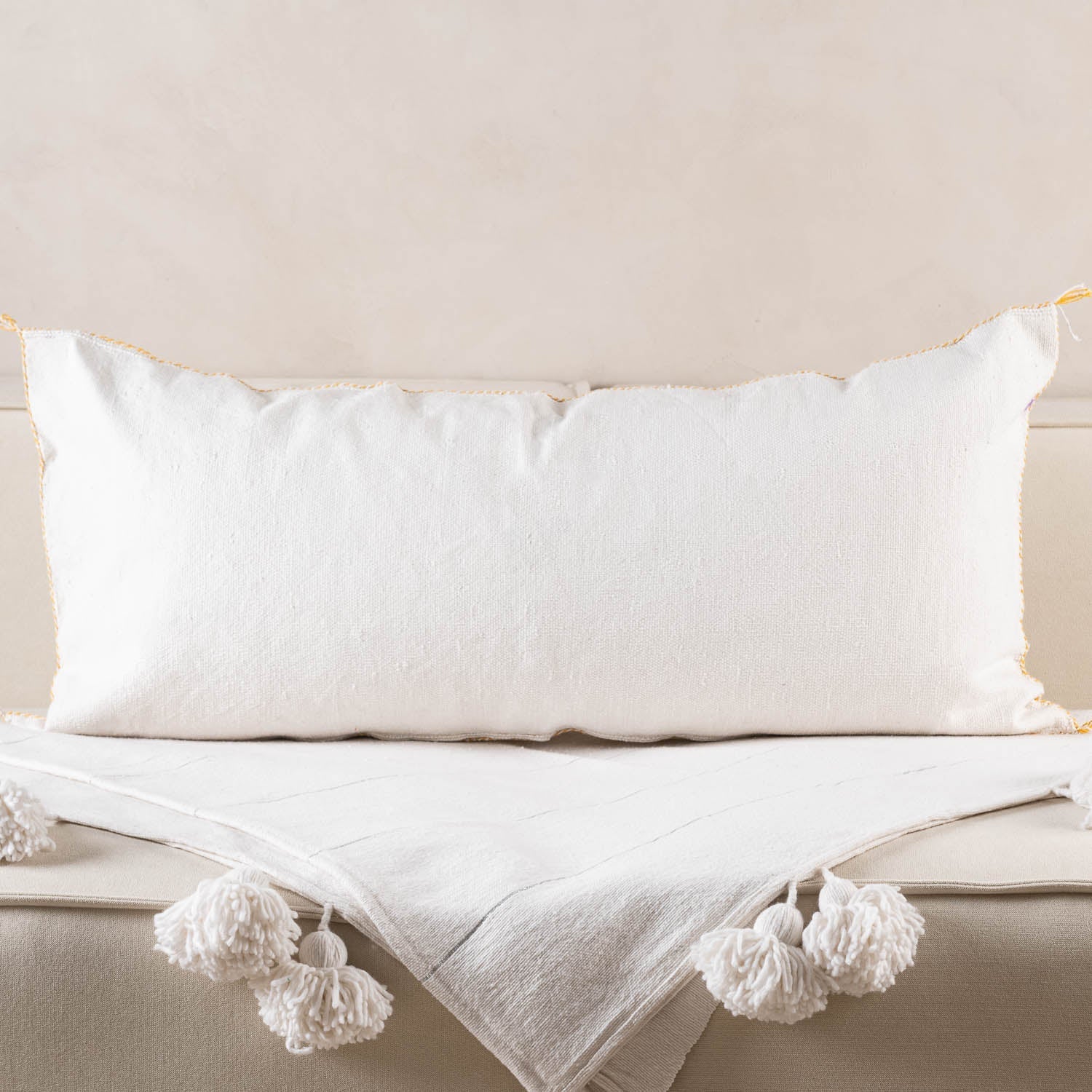 White Cactus silk pillow cover - Benisouk