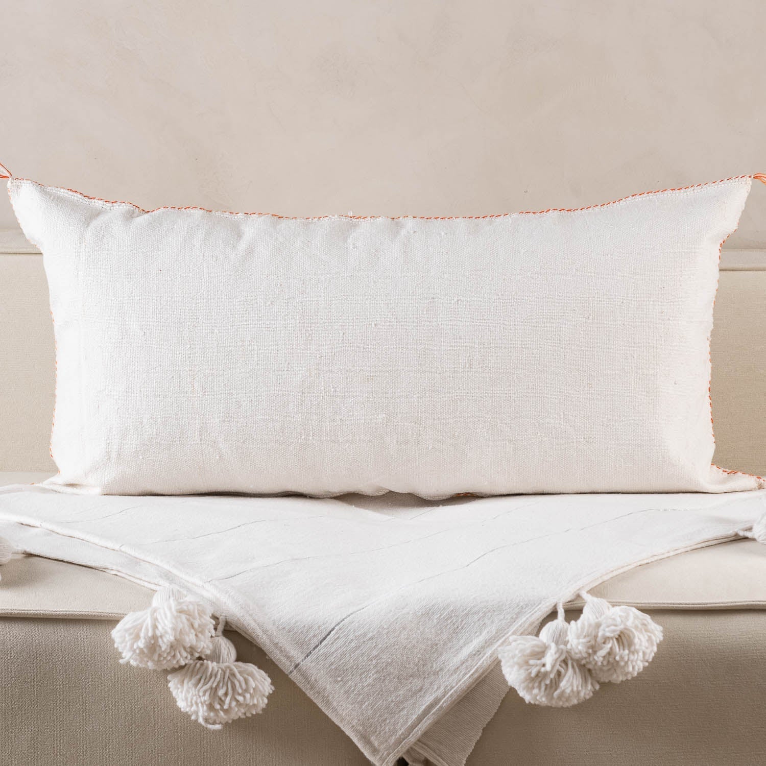 White Cactus silk pillow cover - Benisouk